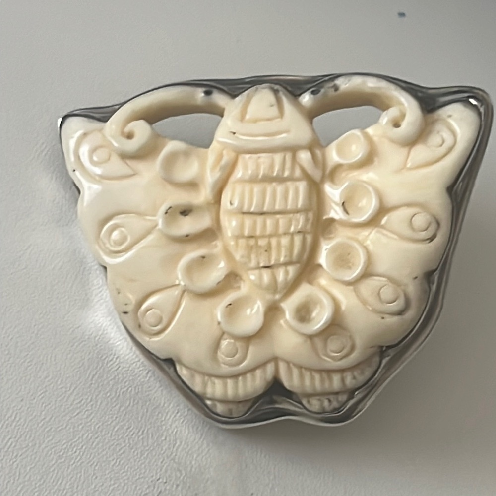 Large Asian Carved Butterfly set in .925 Signed MD